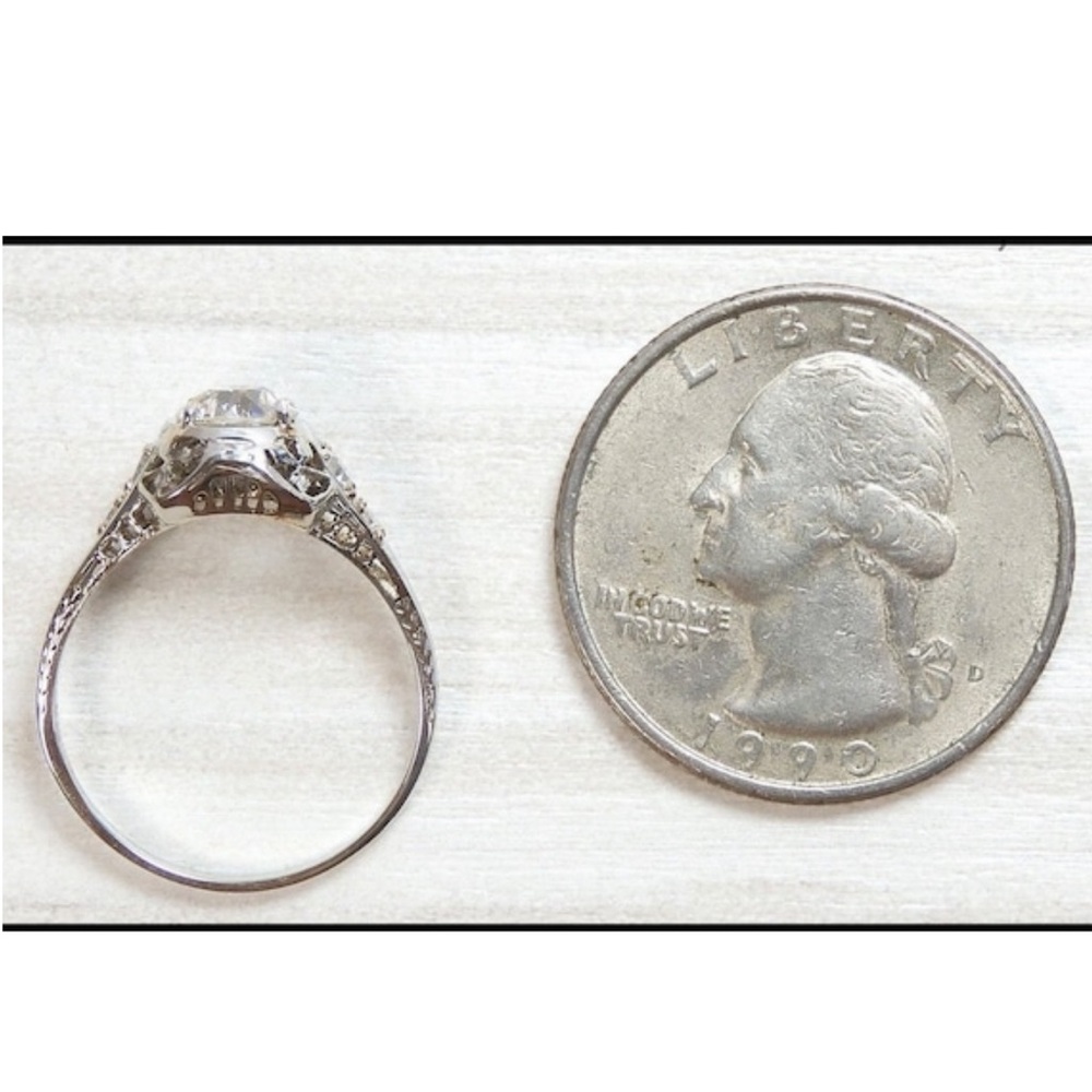 Art Deco 97ct 1920s Antique Old European Cut Diamond 18k white gold ring estate - Picture 9 of 14